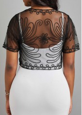 Black outerwear & coats,Plain Color outerwear & coats,Mesh Black V Neck Short Sleeve Coat