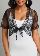 Mesh Black V Neck Short Sleeve Coat