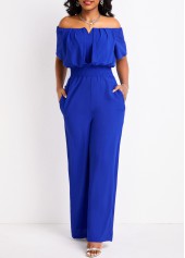 Royal Blue jumpsuits & rompers,Plain Color jumpsuits & rompers,Smocked Royal Blue Long Regular Off Shoulder Jumpsuit