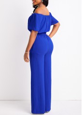 Royal Blue jumpsuits & rompers,Plain Color jumpsuits & rompers,Smocked Royal Blue Long Regular Off Shoulder Jumpsuit