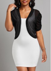 Black outerwear & coats,Plain Color outerwear & coats,Ruched Black Open Front Short Sleeve Coat