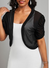 Black outerwear & coats,Plain Color outerwear & coats,Ruched Black Open Front Short Sleeve Coat