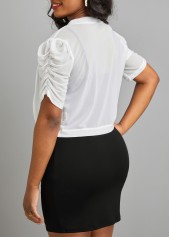 White outerwear & coats,Plain Color outerwear & coats,Ruched White Open Front Short Sleeve Coat