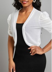 White outerwear & coats,Plain Color outerwear & coats,Ruched White Open Front Short Sleeve Coat
