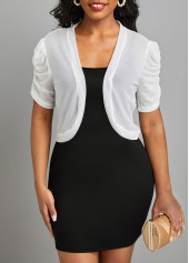 White outerwear & coats,Plain Color outerwear & coats,Ruched White Open Front Short Sleeve Coat