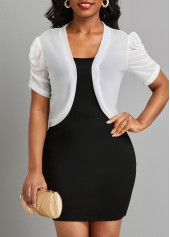 Ruched White Open Front Short Sleeve Coat