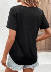 Black tops,Plain Color tops,Black V Neck Short Sleeve T Shirt