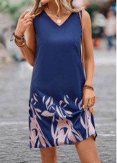 Navy dresses,Plants dresses,Leaf Print Navy Short Shift Dress