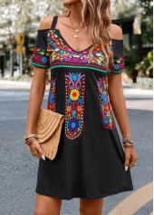 Black dresses,Tribal dresses,Cut Out Tribal Print Black Short Dress