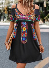 Black dresses,Tribal dresses,Cut Out Tribal Print Black Short Dress