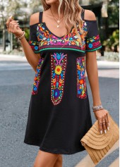 Black dresses,Tribal dresses,Cut Out Tribal Print Black Short Dress