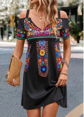 Black dresses,Tribal dresses,Cut Out Tribal Print Black Short Dress
