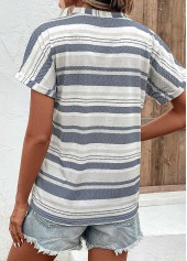 Multi Color tops,Striped tops,Geometric tops,Button Striped Multi Color Split Neck Blouse