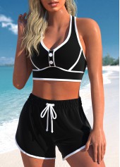 Black swimwear,Contrast Color swimwear,ROTITA Quick Drying Criss Cross Black High Waisted Bikini Set