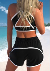 Black swimwear,Contrast Color swimwear,ROTITA Quick Drying Criss Cross Black High Waisted Bikini Set