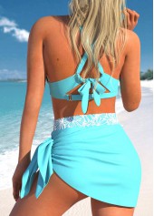 Cyan swimwear,Contrast Color swimwear,ROTITA Patchwork Cyan High Waisted Bikini Set