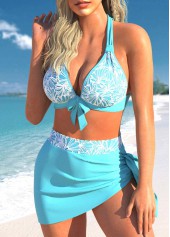 Cyan swimwear,Contrast Color swimwear,ROTITA Patchwork Cyan High Waisted Bikini Set