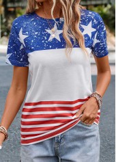 Flag Print Multi Color Round Neck T Shirt