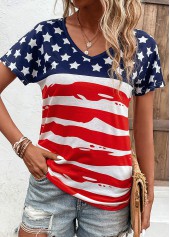 Multi Color tops,Flag tops,Striped tops,Patchwork Flag Print Multi Color T Shirt