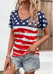 Multi Color tops,Flag tops,Striped tops,Patchwork Flag Print Multi Color T Shirt