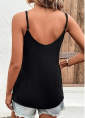 Black tops,Plain Color tops,Button Black V Neck Strappy Camisole Top