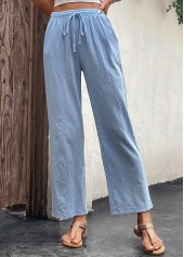 Pocket Light Blue Drawastring High Waisted Pants
