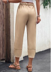Light Camel bottoms,Plain Color bottoms,Pocket Light Camel Elastic Waist High Waisted Pants