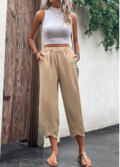 Light Camel bottoms,Plain Color bottoms,Pocket Light Camel Elastic Waist High Waisted Pants