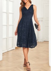 Navy dresses,Plain Color dresses,V Neck Lace Navy Sleeveless Dress
