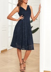 Navy dresses,Plain Color dresses,V Neck Lace Navy Sleeveless Dress