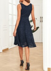 Navy dresses,Plain Color dresses,V Neck Lace Navy Sleeveless Dress