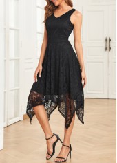 Black dresses,Plain Color dresses,V Neck Lace Black Sleeveless Dress