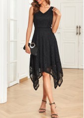 Black dresses,Plain Color dresses,V Neck Lace Black Sleeveless Dress