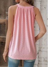 Pink tops,Plain Color tops,Ruched Pink Round Neck Sleeveless T Shirt