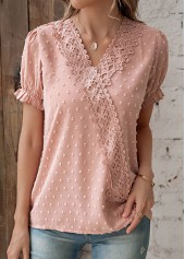 Patchwork Dusty Pink V Neck T Shirt