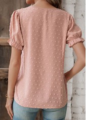 Dusty Pink tops,Plain Color tops,Patchwork Dusty Pink V Neck T Shirt