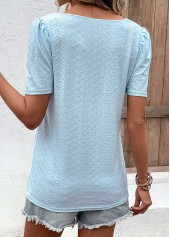 Light Blue tops,Plain Color tops,Hole Light Blue Square Neck T Shirt