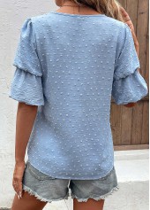 Dusty Blue tops,Plain Color tops,Lightweight Dusty Blue V Neck Half Sleeve Blouse