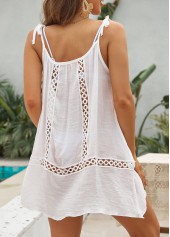 White swimwear,Plain Color swimwear,Patchwork Tie Shoulder White Cover Up