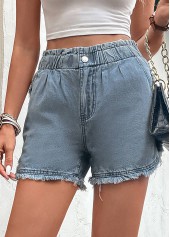 Blue bottoms,Plain Color bottoms,Pocket Blue Button Fly High Waisted Denim Shorts