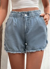 Blue bottoms,Plain Color bottoms,Pocket Blue Button Fly High Waisted Denim Shorts