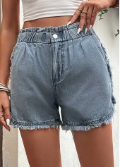 Blue bottoms,Plain Color bottoms,Pocket Blue Button Fly High Waisted Denim Shorts