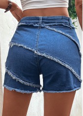 Denim Blue bottoms,Plain Color bottoms,Pocket Regular Button Fly Denim Shorts