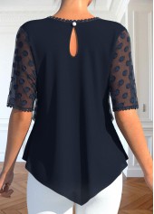 Navy tops,Plain Color tops,ROTITA Layered Navy V Neck Fake Two Piece Twinset