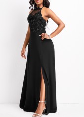 Black dresses,Plain Color dresses,Tie Patchwork Black Sleeveless Maxi Dress