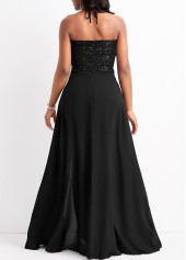 Black dresses,Plain Color dresses,Tie Patchwork Black Sleeveless Maxi Dress