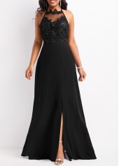 Black dresses,Plain Color dresses,Tie Patchwork Black Sleeveless Maxi Dress