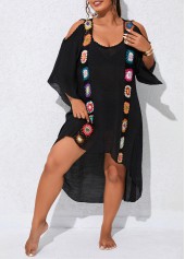 Black plus size,Plain Color plus size,Patchwork Plus Size Weave Black Cover Up