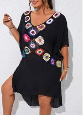 V Neck Plus Size Patchwork Black Cover Up