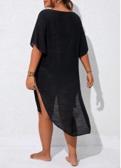 Black plus size,Plain Color plus size,V Neck Plus Size Patchwork Black Cover Up